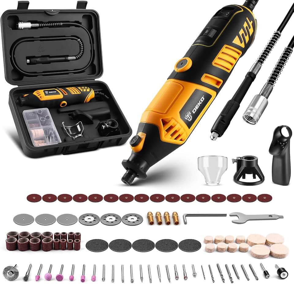 DEKOPRO Rotary Tool Kit, 1.5-Amp Corded Power Rotary Tools with 42" Flex Shaft, 6 Variable Speed, 8,000-35,000 RPM, 129 Pcs Accessories Kit for Cutting, Sanding, Grinding, Carving &amp; DIY Projects