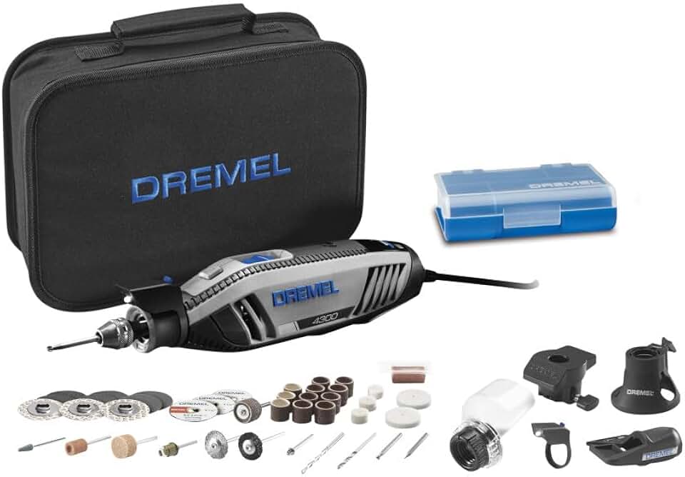Dremel 4300-5/40 Rotary Tool Kit with Pivot Light and 40 Accessories | 5 Attachments, 40 Accessories, Pivot Light, Variable Speed, 1.8 Amp Motor, Cutting, Sanding, Polishing