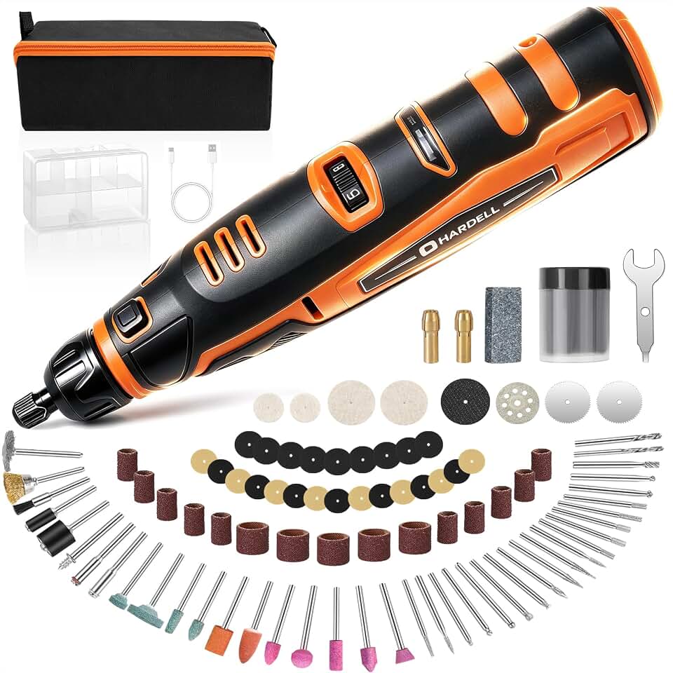 HARDELL 12V Cordless Rotary Tool Kit 6-Speed 30000RPM Rotary 94 Accessories | Power Rotary Tools for Engraving, Sanding, Polishing, Cutting, Carving, DIY and Craft Projects