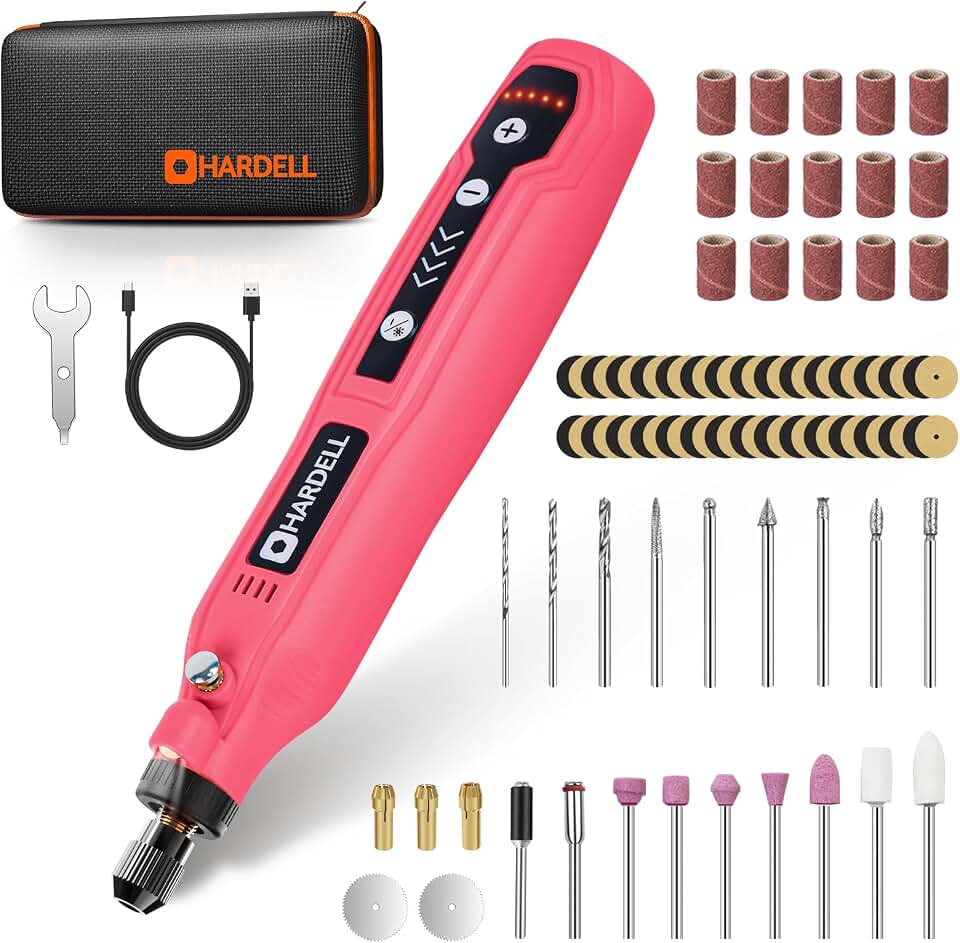HARDELL Mini Cordless Rotary Tool, 5-Speed 69pcs Kit for Engrave/Sand/Drill | 5000-18000RPM,2000mAh, LED Light, Lownoise, Lightweight, Ergonomic Compact DIY Tool for 3D Printer Polishing, Craft Carving