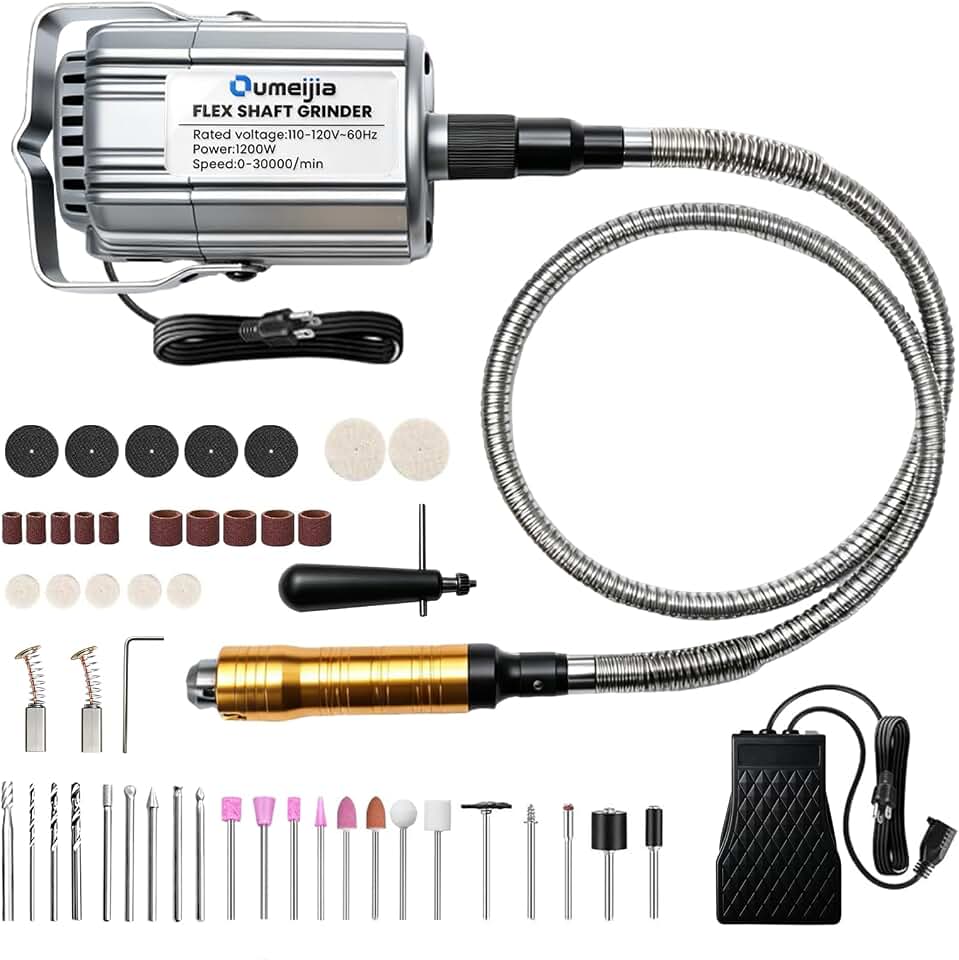 1200W Flex Shaft Rotary Tool, 30000RPM Hanging Grinder | 0-1/4" Chuck, 46Pcs Kit, Foot Pedal, Flex Shaft for 3D, DIY, Wood, Metal, Jewelry, Stone – Hanging Design