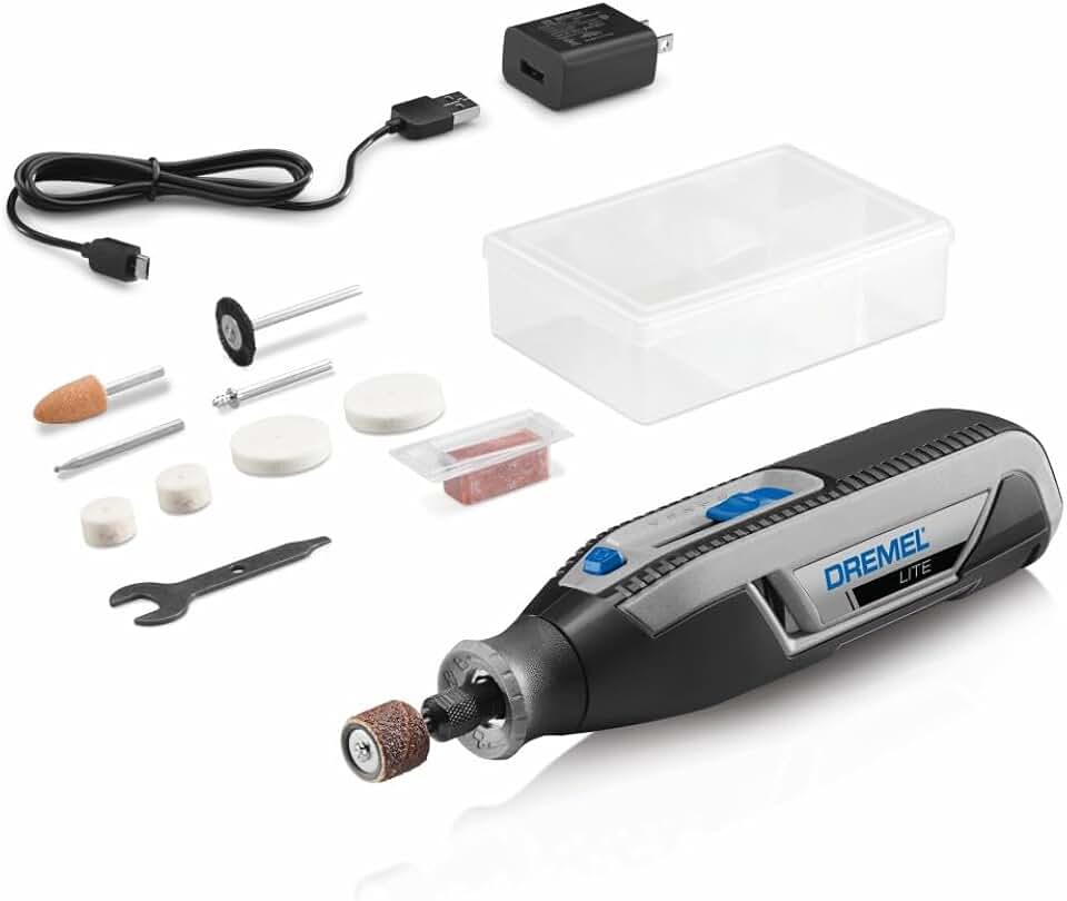 Dremel Lite 7760 N/10 4V Cordless Rotary Tool Kit with Variable Speed | 10 Accessories, USB Charging, Ideal for Light-Duty DIY &amp; Crafting, Sanding, Engraving, Polishing
