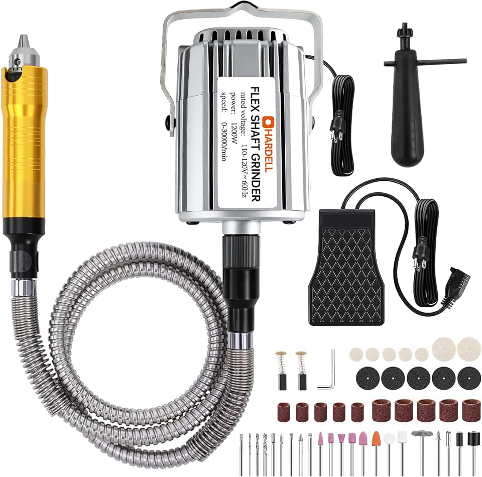 1200W Flex Shaft Grinder, 30000RPM 46pcs Flex Shaft Rotary Tool Kit | 0-1/4" Universal Chuck Hanging Grinder for Polishing, Carving, Sanidng, Engraving, Silver, Wood, DIY Creating