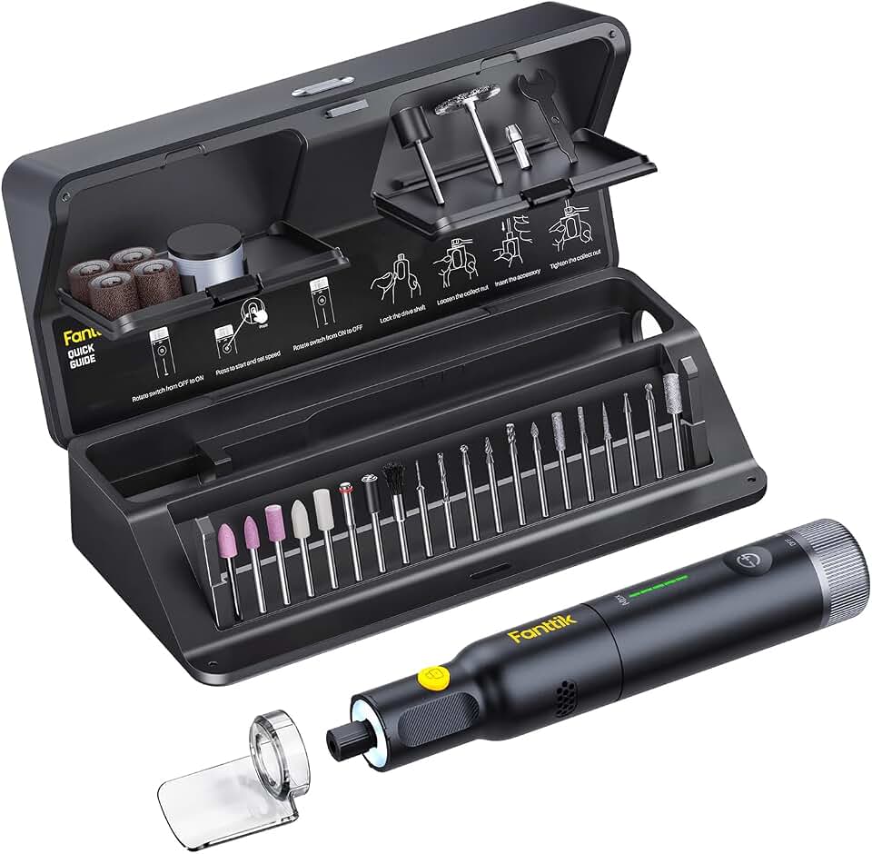 Fanttik F2 Pro Kit Cordless Rotary Tool Kit, Strong Motor 5 Speed 25000 RPM | 44 Accessories, for 3D Printed Sanding, Polishing, Drilling, Carving, Cutting DIY Crafts in Flip-Top Case