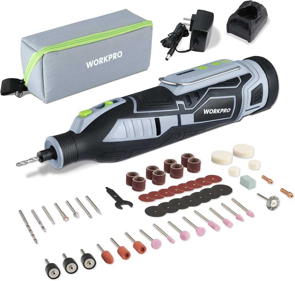 WORKPRO 12V Cordless Rotary Tool Kit for DIY Crafts | 5 Variable Speeds, 114 Quick Change Accessories, for Precision Engraving, Sanding &amp; Polishing Handmade Projects