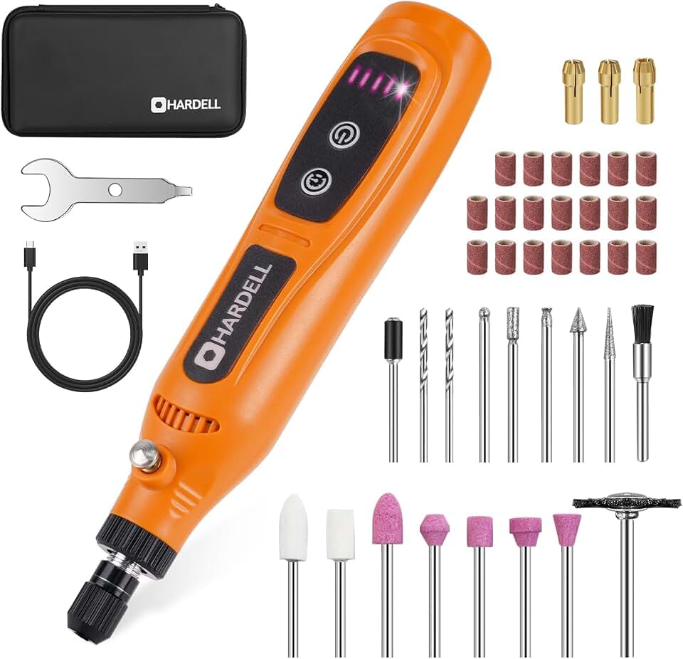 HARDELL Mini Cordless Rotary Tool,4V 5Speed 42pcs Mini Drill DIY Craft Tool | 5000-15000RPM, Low Noise, Lightweight, Ergonomic Design, for Engraving, Sanding, Polishing, Drilling, Grinding