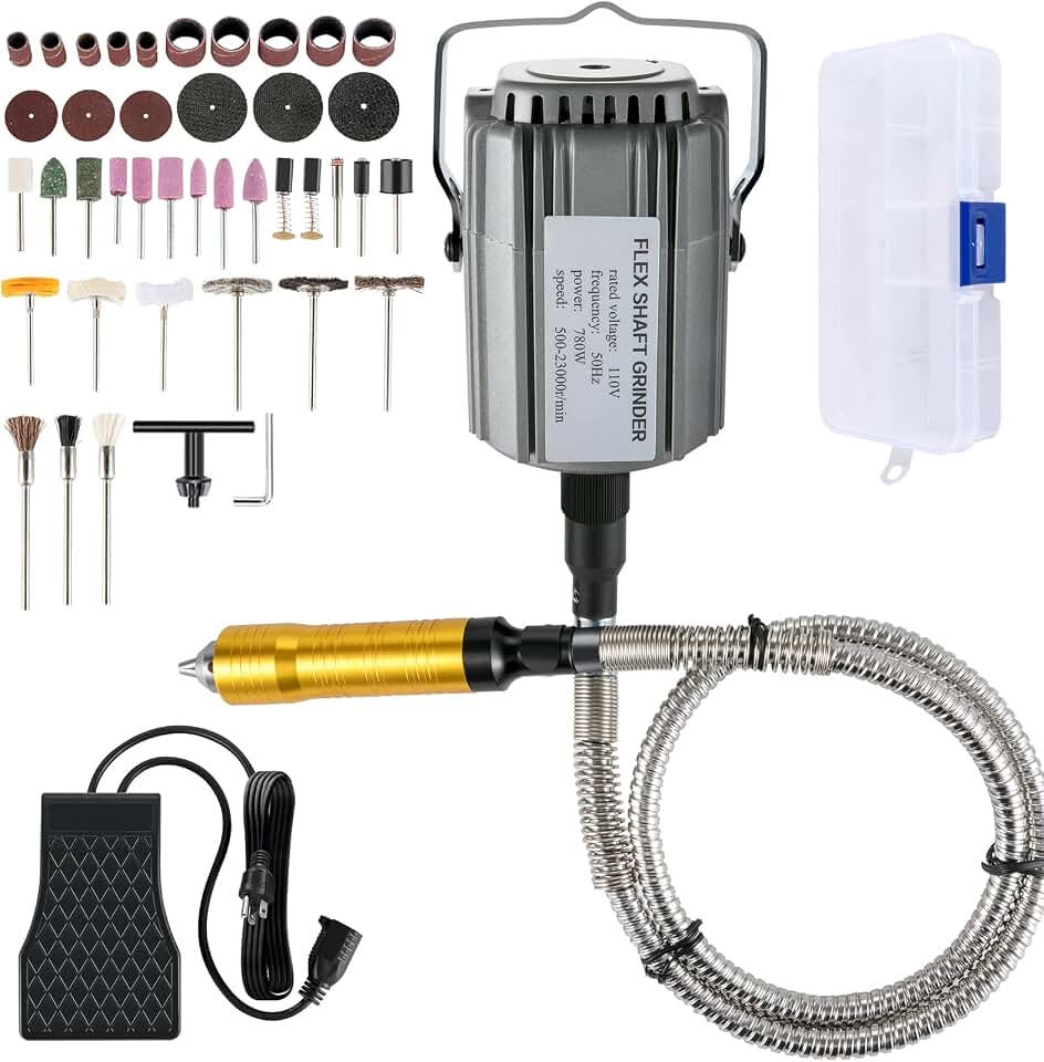VEVOR Flex Shaft Grinder 780W Rotary Tool 500-23000RPM Rotary Carver with 1/4" 3-Jaw Chuck &amp; Stepless Speed Foot Pedal Hanging Grinding Machine 131PCS Accessories for Jewelry Polishing Grinding DIY