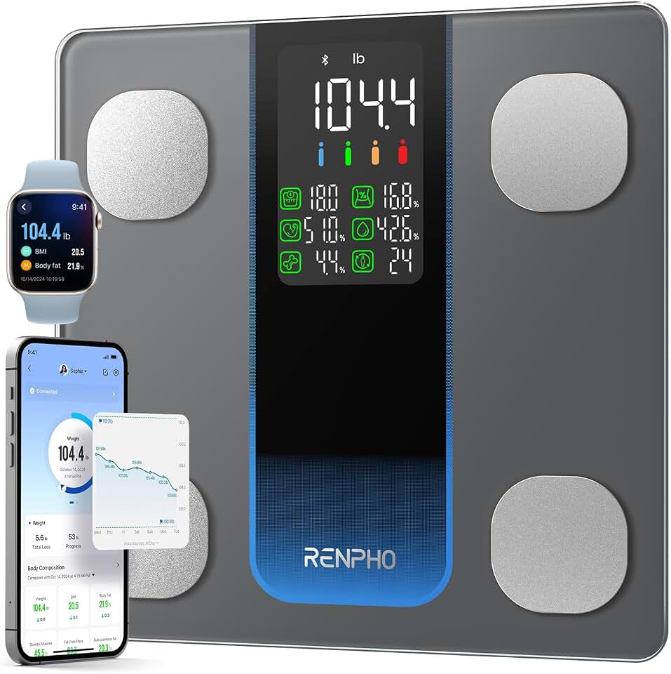 RENPHO Smart Scale for Body Weight, Body Fat, BMI, 7-in-1 Display, 500Ibs | Weight Scale with 13 Body Composition Metrics, High Accurate Bathroom Scale for Weight Loss, FSA Eligible HSA, 11.8",Elis 2XL Global Recycled Standard