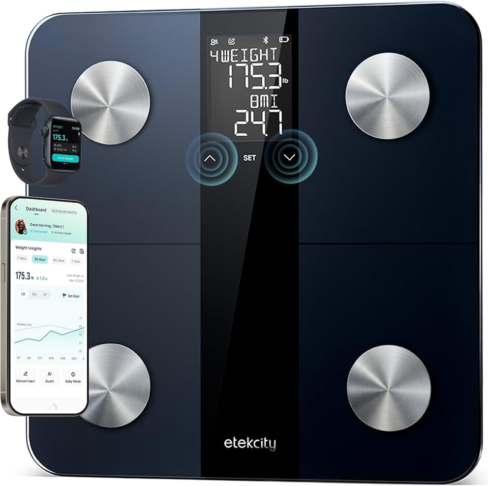 Etekcity Upgraded Smart Scale for Body Weight Fat and BMI, FSA Eligible | HSA Eligible, Bathroom Scale with Muscle Mass, 13 Metrics, Large Display, Offline Mode and App Connection