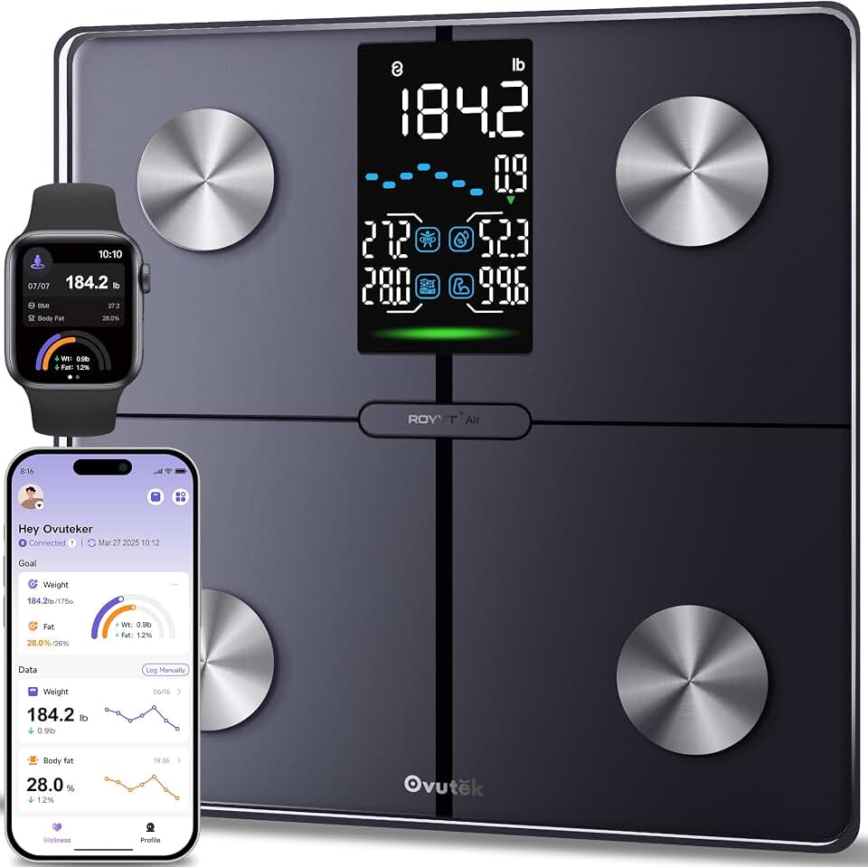 Ovutek Smart Digital Scale for Body Weight, Body Fat and BMI, FSA Eligible | HSA Eligible, Most Accurate to 0.05lb, Bathroom Scale Large Display Body Composition Machine with Muscle Mass Fitness App