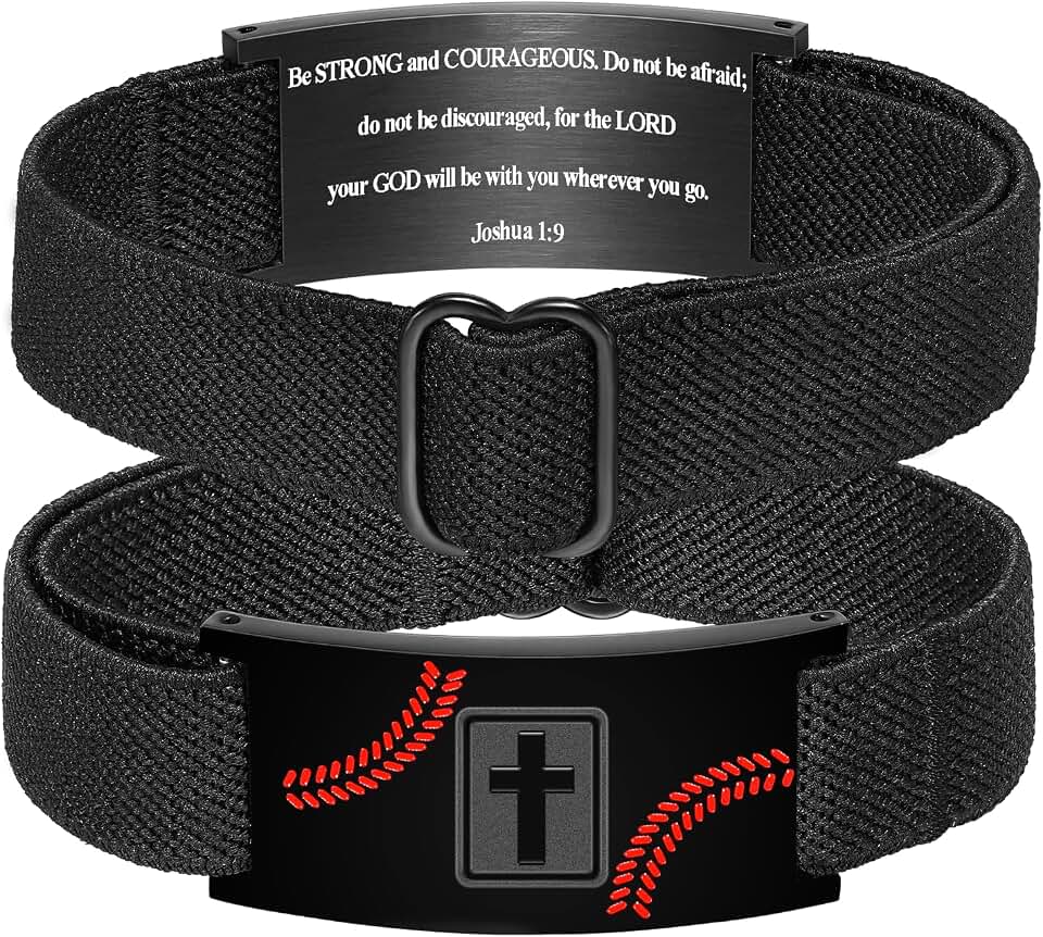 Baseball Cross Bracelet Christian Bible Gifts for Kids Boys Men | Stainless Steel Adjustable Stretch Strap Bracelets, Religious Confirmation Baptism Jewelry Presents for Kids
