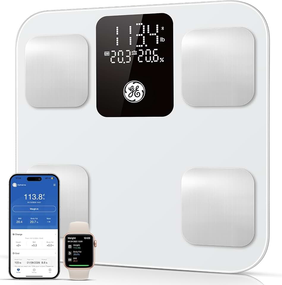 GE Smart Scale for Body Weight, Body Fat, BMI, 3-in-1 LED Display, 11-inch | 14 Body Composition Analyzer Digital Bathroom Scale, Highly Accurate Bluetooth Weighing Scale Health Monitor with App, 400 lb