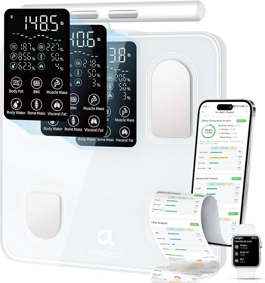 arboleaf Smart Scale with BMI, Body Fat, Muscle Mass, 50+ Body Metrics | 8-Electrode Full Body Composition Analyzer with Segmental Measurements for Arms, Legs, and Torso