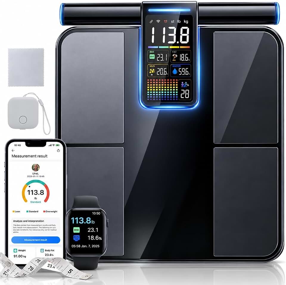 Smart Scale for Body Weight, 8-Electrode BIA for BMI Body Fat Muscle Mass | 485lbs, 5.25" Color Screen Retractable Handle, Health Scale WiFi Digital Bathroom Scale