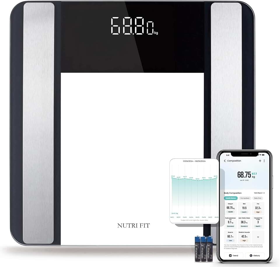 NUTRI FIT Smart Scale for Body Weight Fat Digital Bathroom Biometric Scale | 17 Body Composition Analyzer, App Bluetooth Sync, Backlit Display, Max 400lb, 0.1lb Steps, High Accuracy for Weight Loss BMI
