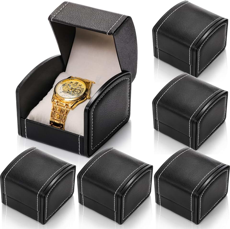 Eorbow Eorbow 6 Packs Single Grid Watch Box with Pillow, PU Leather Gift Case for Bracelet, Jewelry Wristwatch Storage, Watch Display Holder for Men and Women, Single Watch Roll Organizer, Black