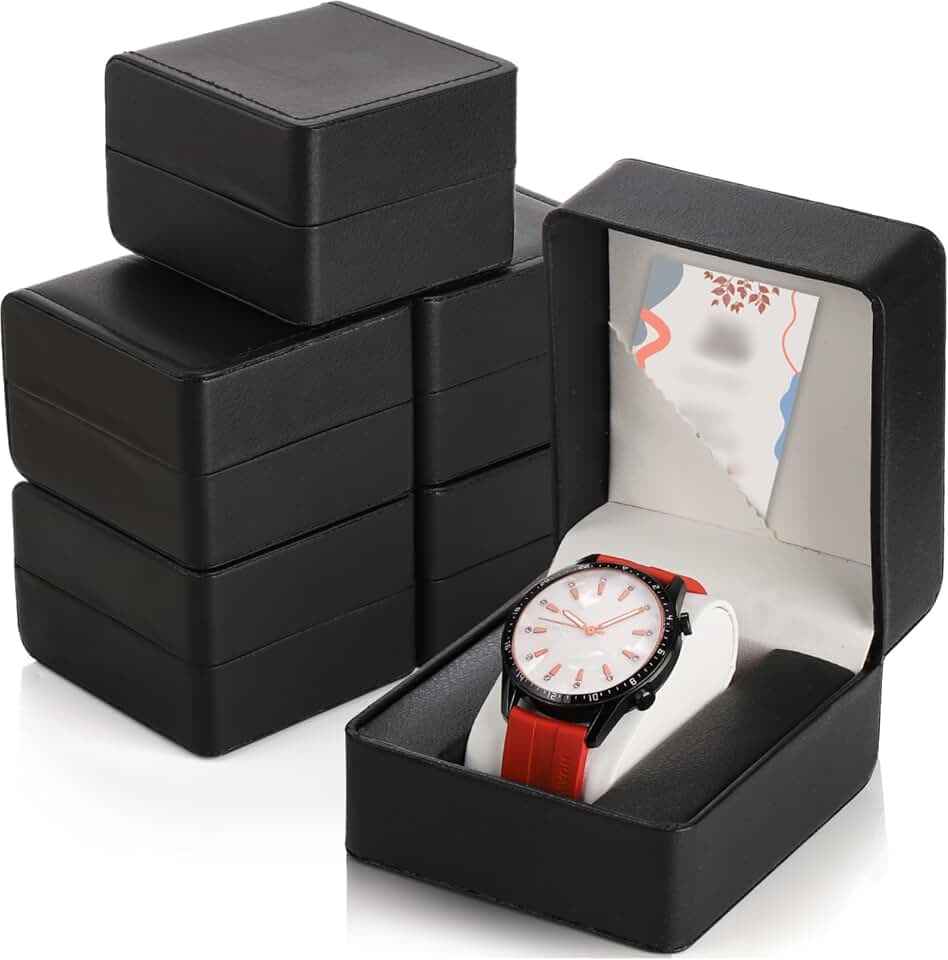 Noamus Noamus 6 Pack PU Leather Watch Gift Box, Single Watch Storage Case with Removable Pillow, Portable Black Wristwatch Display Box, Premium Luxury Travel Pocket Watch Case for Men and Women
