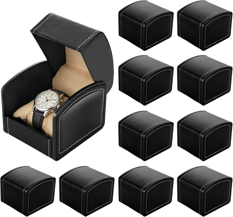 YAYODS YAYODS 10 Pack Single Watch Box for Men, PU Leather Watch Display Case with Pillow, Watch Box Organizer Storage Case for Men Women Collection, Black