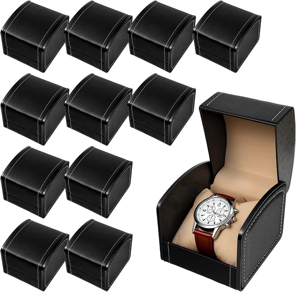 Leooomap 12 Packs Single Watch Box with Removable Pillow, PU Leather Jewelry Storage Case for Bracelet Necklace Display Holder Organizer, Black (4x3.5x3 Inches)