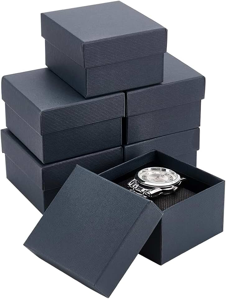 BENECREAT BENECREAT 6 Pack Kraft Cardboard Watch Storage Gift Box, 3.2x3x2inch Rectangle Present Jewelry Box with Nonwoven Cloth Cushion for Bangle Wrist Watch Bracelet Packaging, Midnight Blue