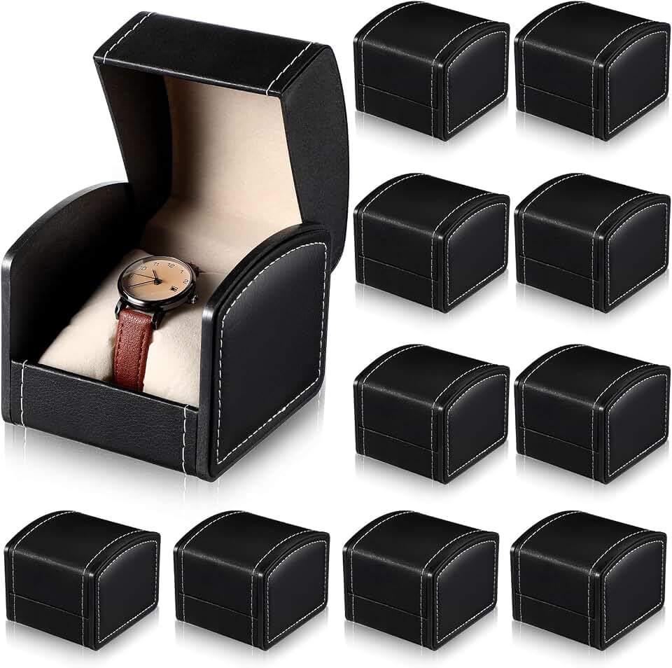 Tondiamo Tondiamo 10 Pack Single Watch Box with Pillow, Black PU Leather Case | Gift Box for Wristwatch, Cushion Holds Timepiece Secure, Arched Lid Protects from Dust, Display Organizer for Travel