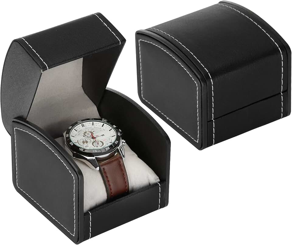 BAOPEND Luxury Single Watch Gift Box with Removable Pillow, PU Leather Single Watch Case Wristwatch Jewelry Storage Display Holder Cases for Men and Women (Black)