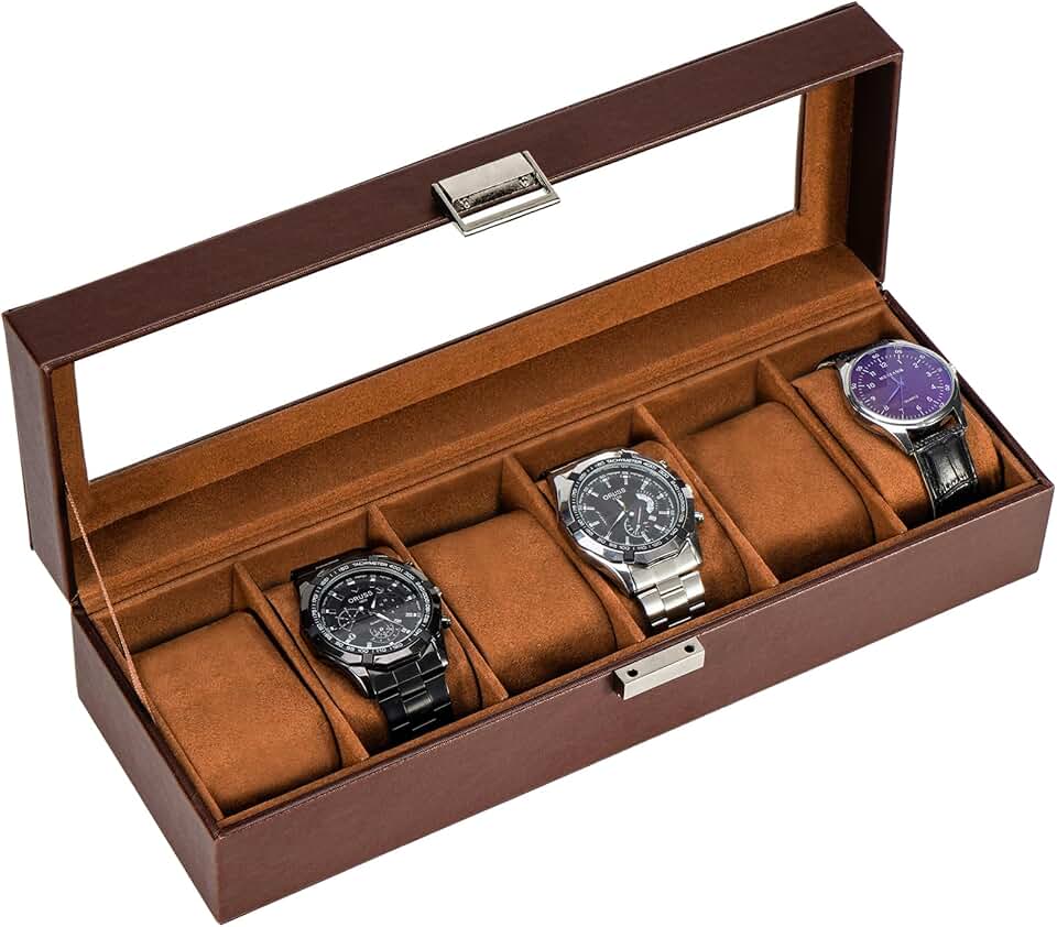 ProCase ProCase Watch Box, 6 Slot Mens Watch Display Case, Espresso | Watches Collection Storage Holder Organizer for Men Women, Glass Lid, Anniversary Christmas Birthday Gift for Dad Father