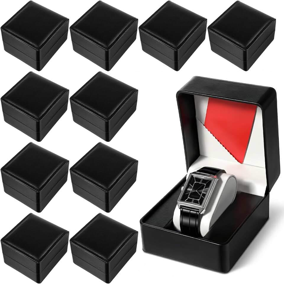 zisiueel 10 Pack Single Watch Gift Box for Men Women, PU Leather Watches Storage Case with Removable Pillow, Portable Display Organizer for Smart Watches &amp; Jewelry, Premium Gift Box for Watch, Black