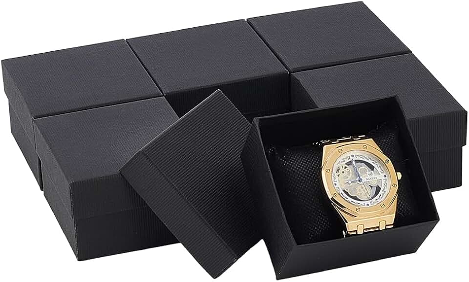 BENECREAT BENECREAT 6 Pack Watch Gift Box, Bracelet Display Case with Pillow, Jewelry Box for Anniversary Birthday Men Women Bangle Watch Packaging 3.3x3.1x2.1inch (Black)