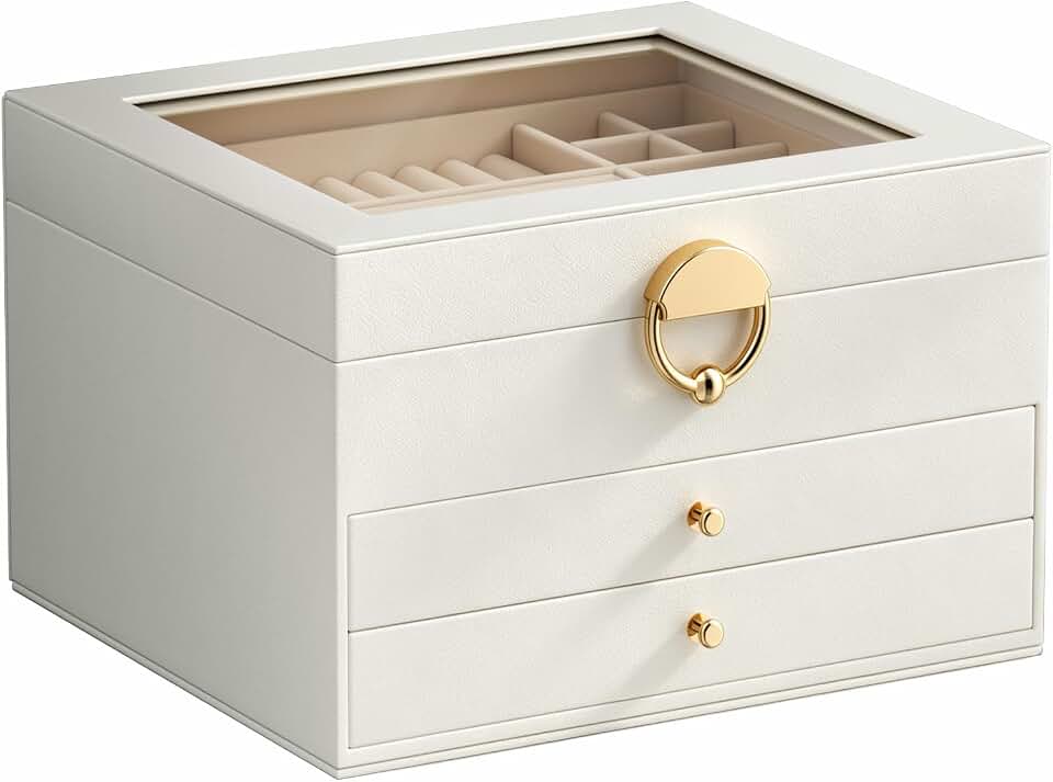 GeeBom Jewelry Box, 3-Layer jewelry organizers and storage, Cloud White | Jewelry Boxes For Women – Velvet Lining, Tangle-Free Storage – Watch, Bracelet, Ring, Earring Holders – Elegant Gift Case
