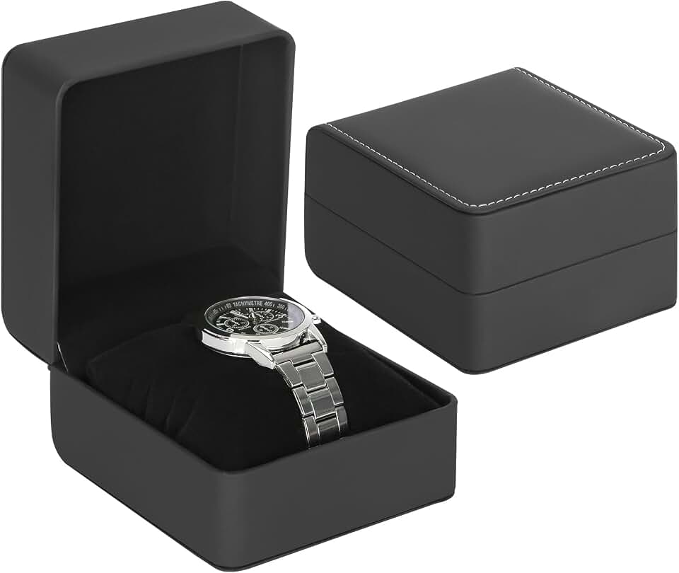 BAOPEND Single Watch Case, Travel Watch Gift Box with Removable Pillow, Luxury PU Leather Wristwatch Display Organizer Holder Boxes for Mem and Women (Black)