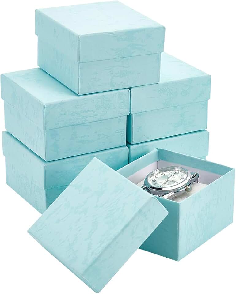 BENECREAT BENECREAT 6 Pack Kraft Cardboard Watch Storage Gift Box, 3.2x3x2inch Rectangle Present Jewelry Box with Nonwoven Cloth Cushion for Bangle Wrist Watch Bracelet Packaging, Pale Turquoise