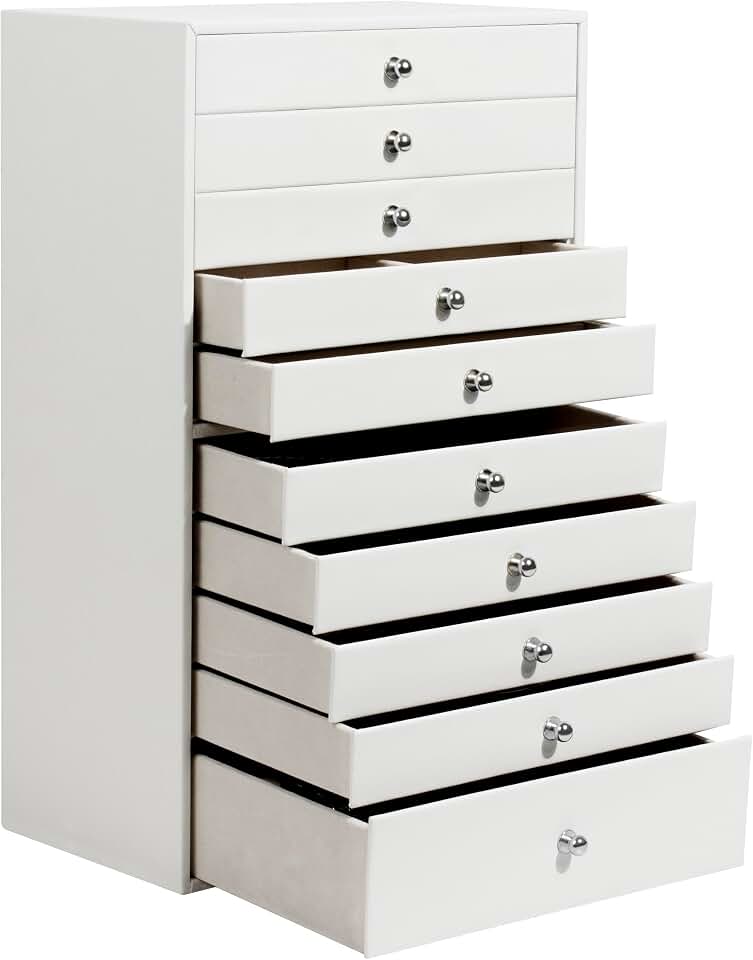 GUKA GUKA Large Jewelry Box, Jewelry Case with 10 Drawers for Big and Small Jewelry, Jewelry Storage Organizer for Watch Earrings Necklace Rings Bracelets, Birthday Wedding Gifts, White