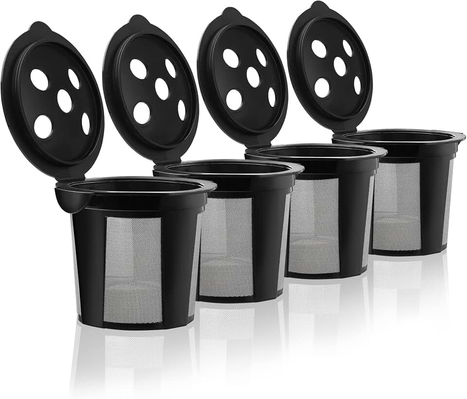 4 Reusable K Cups for Keurig K Supreme, K Supreme Plus, K Slim with Multistream Technology, K-Duo Hot &amp; Iced Single Serve (Gen 2) - 4 Black Refillable Kcups Coffee Filters for Keurig Coffee Makers