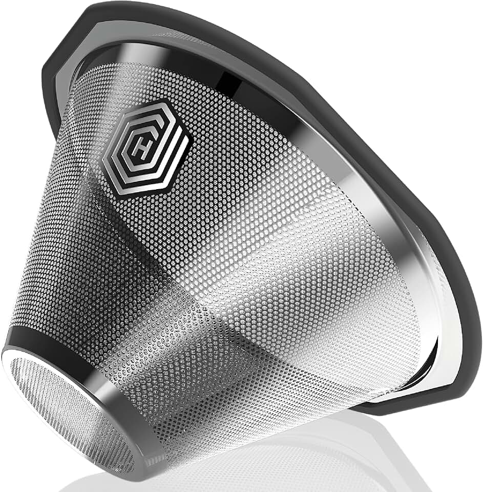 HEXNUB Reusable Metal Coffee Filter for Kalita Wave 185 and OXO 8 Cup | Fine Stainless Steel Mesh for Durable Sustainable Brewing, Reduces Waste and Replaces Disposable Paper Filters