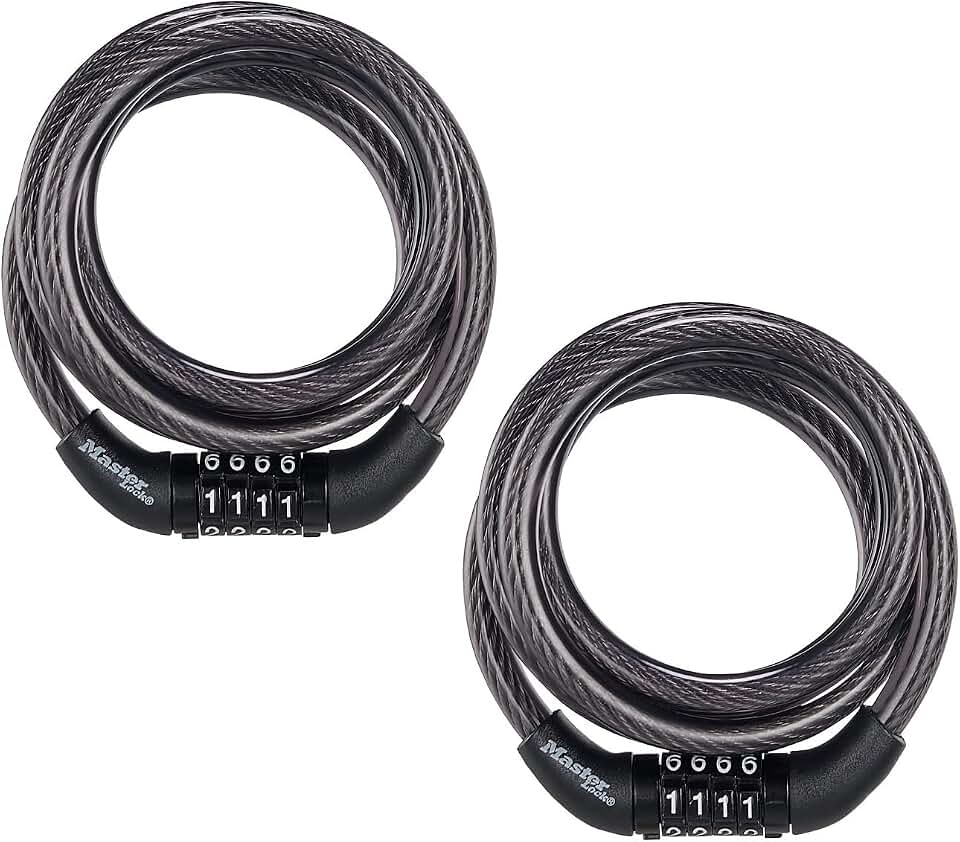 Master Lock Cable Bike Lock 4' 5/16" 2-Pack, 8143T | Combination Bike Lock Metal Cable Weather Resistant Vinyl Coating for Outdoor Equipment, Bicycles,
