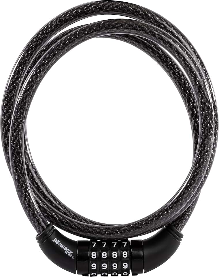 Master Lock 5' Resettable Combination Bike Lock, Metal Cable Lock, 8370D | Bike Cable Lock with Weather Resistant Vinyl Coating for Durability Secures eBikes, Scooters &amp; Outdoor Equipment