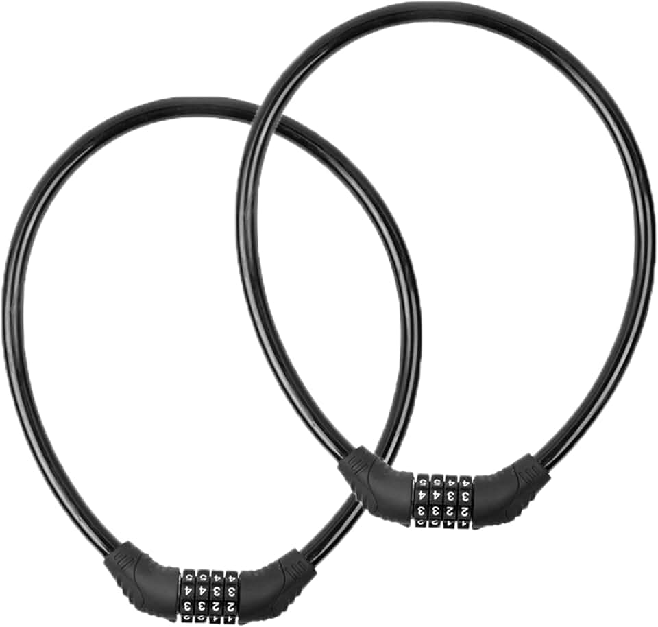 2 PACK Bike Locks Cable,Anti Theft Bicycle Lock Chain,4 Digit Security Resettable Bike Combination Lock Self Coiling Combination Cable Combo Bike Locks Without Mounting Bracket,2 Feetx1/2 Inch (Black)