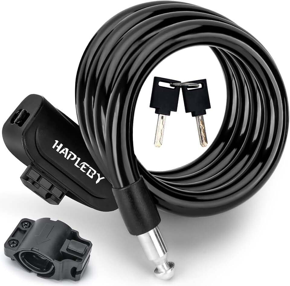 Hapleby Premium Bike Lock with 2pcs Keys, Professional Bike Cable Lock of 4 Feet, Heavy Duty Bicycle Lock Cable for Strong Anti-Theft, Come with 1PCS Mounting Bracket