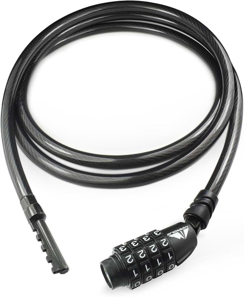 MARQUE Straight Combination Bike Lock Cable - 3/8 inch (5FT, 10FT, 15FT, 25FT) Resettable Combination Lock, Anti-Theft Security Cable for Bicycles, Kayaks, Paddle Boards and Outdoor Gear (05 FT)