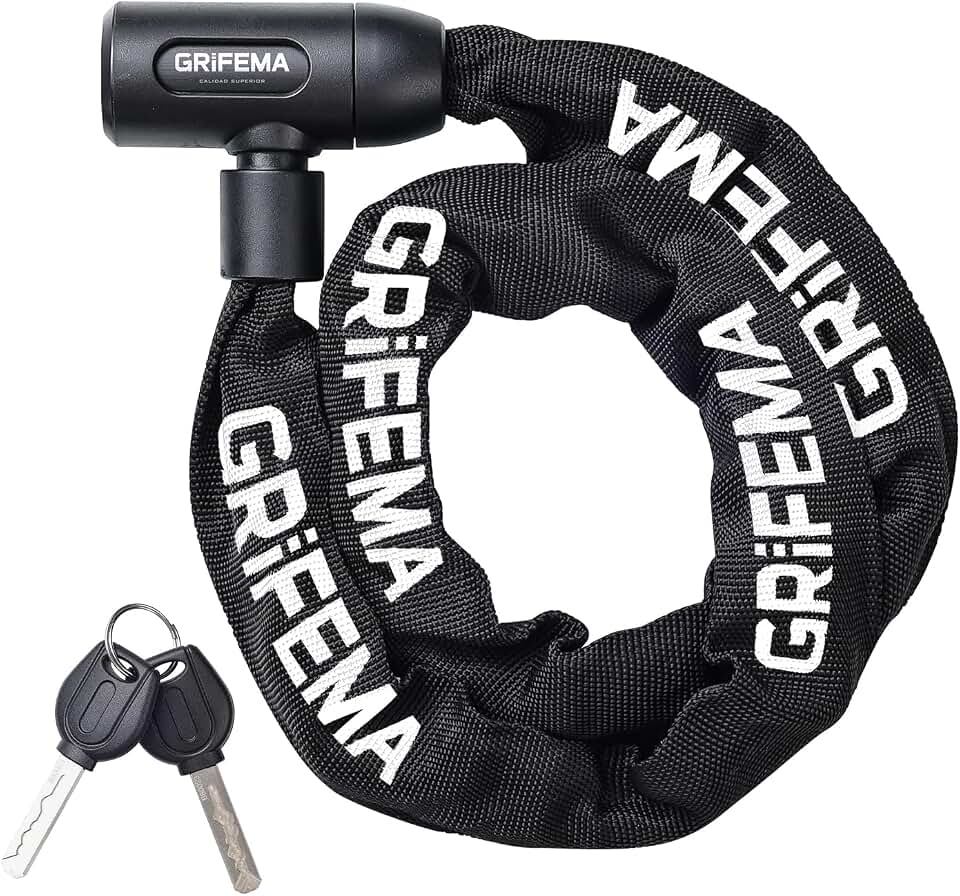 GRIFEMA Keyed Bike Chain Lock, Heavy Duty Anti-Theft Security Lock, 4FT Hardened Steel Chain with Protective Sleeve for Bicycle, E-Bike, Motorcycle, Scooter, Gate &amp; Outdoor Use