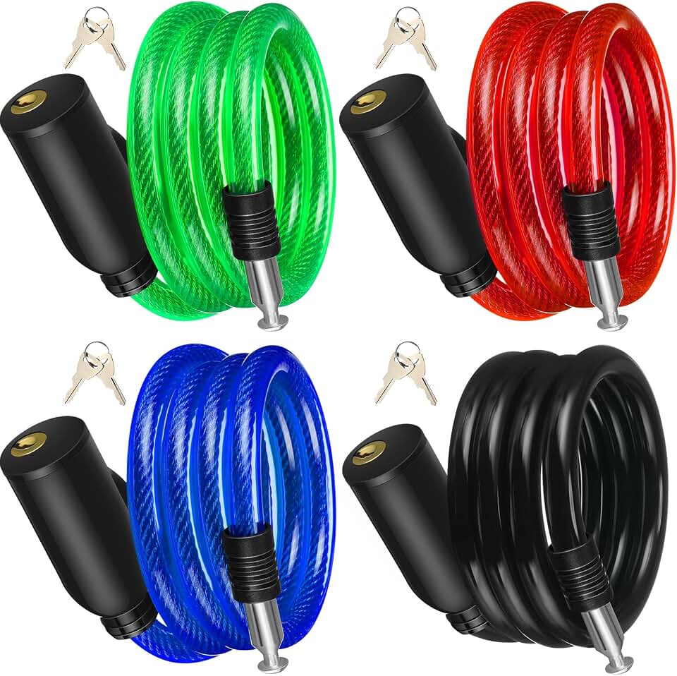 Yexiya 10 Pcs Bike Lock Bulk Each Anti Theft Bicycle Lock Cable with 2 Keys | Chain Lock Bike Cable Lock, for Scooter Motorcycle Fence Toolbox, 4 Color Coiled Steel Cable, 2 Keys Per Securing for Backup