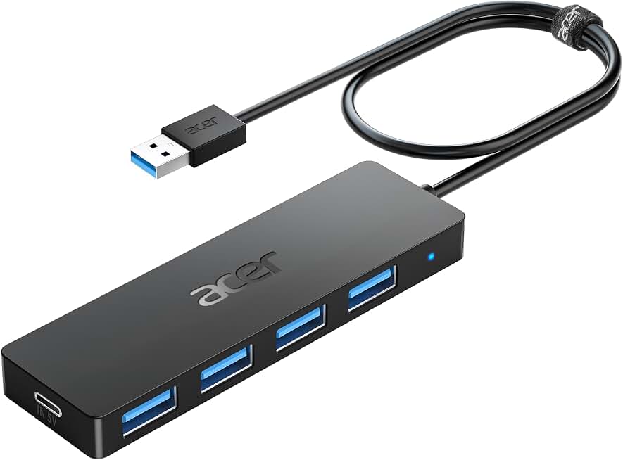 Acer USB Hub 4 Ports, Multiple USB 3.0 Hub, USBA Splitter for Laptop/PC 2FT | Type C Power Port, Extender for 4*USB A Port -Mouse, Keyboard, Flash Drive, U Disk, Printer Compatible with Desktop and More Recycled Claim Standard 100 ClimatePartner certified
