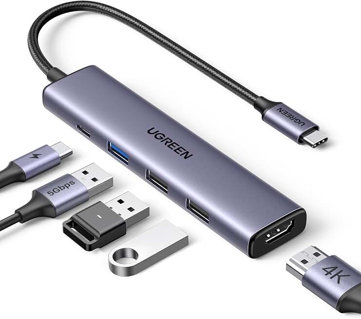 UGREEN USB C Hub 5 in 1 Multiport USB Adapter 4K HDMI, 100W Power Delivery | 3 USB-A Data Ports, USB C Dongle,compatible with MacBook Pro/Air M5/M4/M3/M2/M1, iPad Pro, iMac, iPhone 17 Pro/Pro Max ClimatePartner certified
