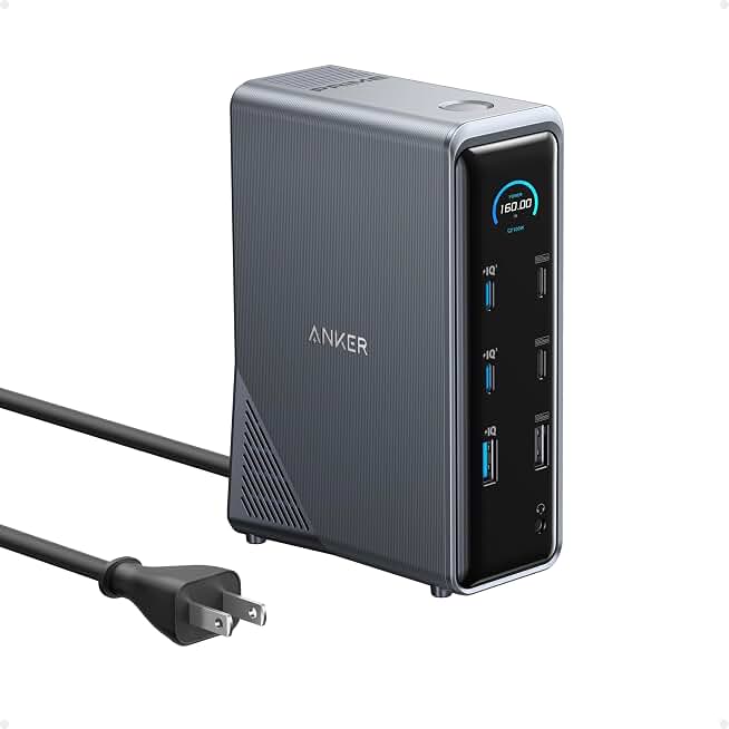 Anker Prime Docking Station, 14-in-1 Laptop Docking Station Dual Monitor | Dual 4K HDMI, 160W Max Output, 10Gbps Data Transfer, Smart Interface, Audio and Ethernet Ports for Dell, HP, Lenovo and More ClimatePartner certified