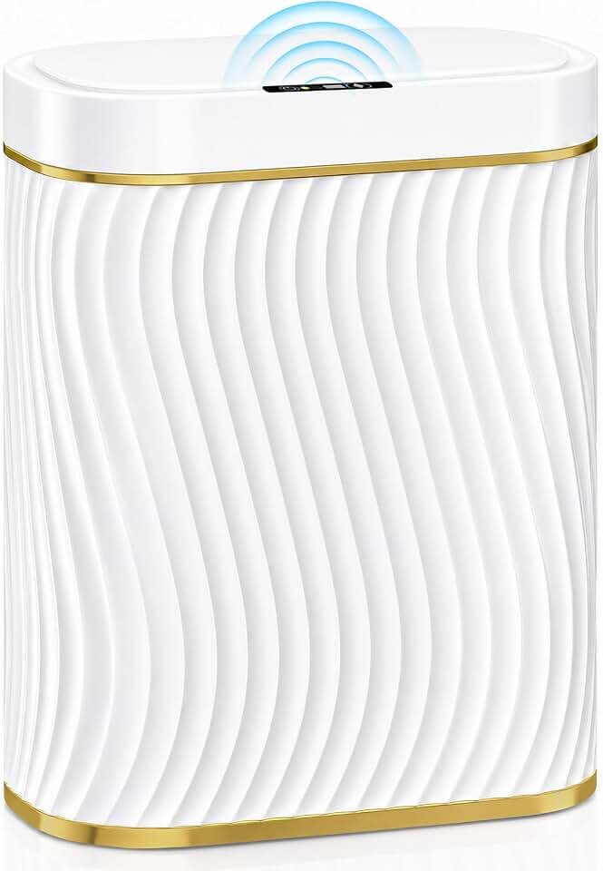 Bathroom Small Trash Can with Automatic Touchless Lid, 2.6 Gallon Smart Garbage Can Narrow Waterproof Trash Bin for Bedroom, Office, Living Room Global Recycled Standard
