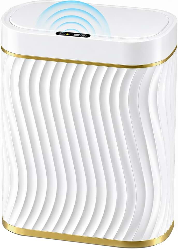 Ogikey Bathroom Trash Can with Automatic Touchless Lid, 5 Gallon Smart Garbage Can Narrow Waterproof Trash Bin for Bedroom, Office, Living Room (5 Gallon-White)