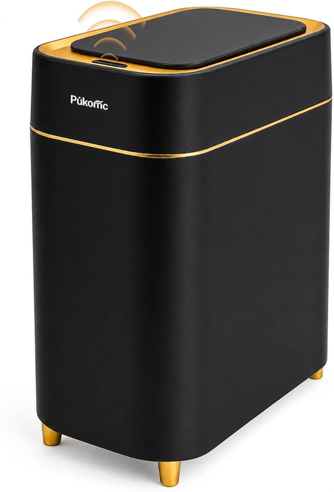 Pukomc Automatic Small Sensor Trash Can with Touchless Lid | Touchless Smart Plastic Slim Wastebasket,Quiet Close Waste Bin for Bathroom,Office,RV,Bedroom,Living Room