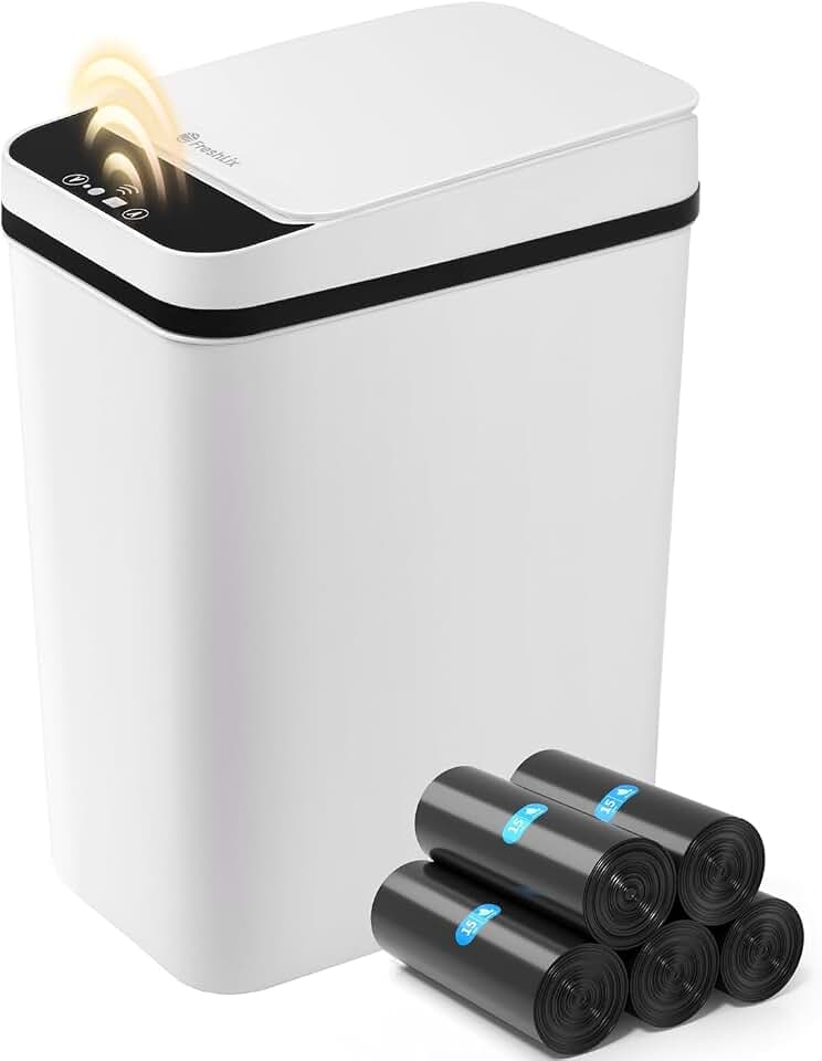 FRESHLIX Bathroom Garbage Can with Lid, 2.6 Gallon Diaper Trash Can, Automatic Trash Cans Touchless, Slim Waterproof Smart Commercial Trash Can for Bedroom, Bathroom, Office, Living Room, Toilet, RV