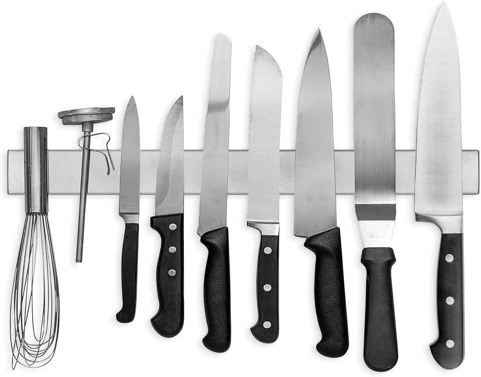 Modern Innovations Magnetic Knife Holder for Wall and Fridge - 18" Knife Magnetic Strip, Magnet Kitchen Knife Holder and Rack, Stainless Steel Magnetic Knife Bar for Kitchen Utensils